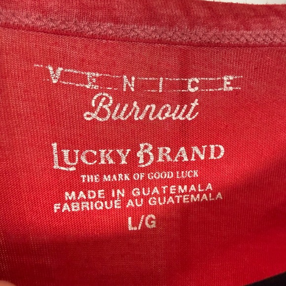 Lucky Brand Henley Shirt Mens Large Red Venice Burnout Short Sleeve Paper Thin - Picture 6 of 6